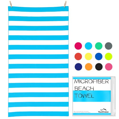 Your Choice Microfiber Beach Towel Sand-Free Quick Dry (67"x35"/60"x30") - color: M-light Blue Stripes, size: Extra Large(67x35")