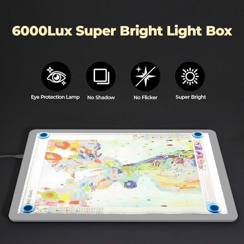 Heanolier A3 Artist tracing Light Box Copy Table,(18.2" L x 13.4" W) Super Bright Magnetic Light Pad with Side Buttons,USB-C Power Dimmerable Light Board for Diamond Painting,Drawing,Sketching(White) - color: White, size: A3 without Bag