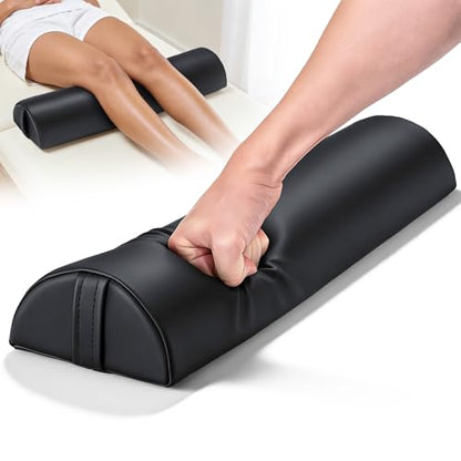 Medium Leg Bolster for Massage Table, 21 x 6 x 3 in Massage Bolsters | PU Leather Half Moon Bolster Pillow with Strap Handle, Semi-Round Ankles Leg Pain Relief Knee Bolster Cushion for Back - color: Medium Black - 21x6x3 in - Pu Leather