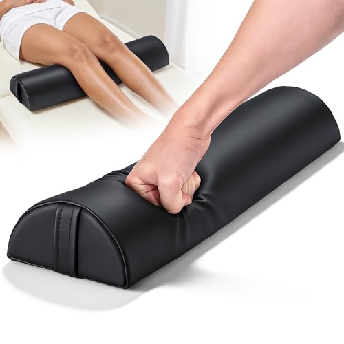 Medium Leg Bolster for Massage Table, 21 x 6 x 3 in Massage Bolsters | PU Leather Half Moon Bolster Pillow with Strap Handle, Semi-Round Ankles Leg Pain Relief Knee Bolster Cushion for Back - color: Medium Black - 21x6x3 in - Pu Leather