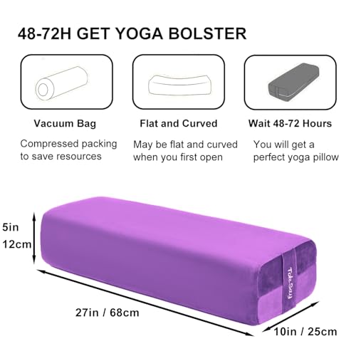 Rectangular Yoga Bolster Pillow for Restorative Yoga | Meditation Cushion for Yoga Practice, Yoga Cushion Foam Wedges, Prenatal support, Chest opening, Leg elevation - color: Purple