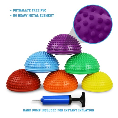 Yes4All Hedgehog Balance Pods for Exercise, Core Body Balancing, Balance Pods for Youth & Adults with Hand Pump - Set of 5 - style: A. Hedgehog - 6pcs