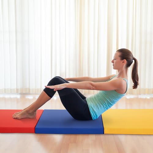 Gymnastics Tumbling Mat Portable Gymnastics Mat Foldable Tumbling Mat 2ft W 6ft L/4ft W 6ft L/4ft W 8ft L/4ft W 10ft Exercise Mat Yoga Mat with Carrying Handles for Yoga Gymnastics - color: Mixed, size: 2ft W 6ft L