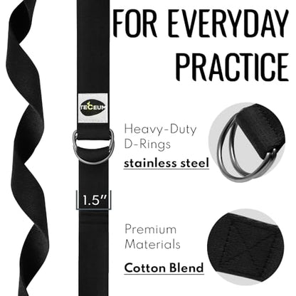 TECEUM 2 IN 1 Yoga & Mat Strap for Stretching – Cotton – 6/8/10 ft - color: Black, size: 8 ft