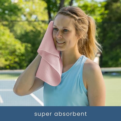 S&T INC. Microfiber Gym Towels, 6 Pack, 16" x 27" | Absorbent and Lightweight, Quick-Dry, Compact for Gym Bag, Yoga and Travel, Machine Washable - color: Pink