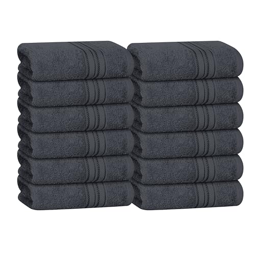 BOUTIQUO Ultra Soft Cotton Washcloths, Contains 12 Piece Face Cloths 12x12 inch, Ideal for Everyday use Face Towels, Compact & Lightweight Multi Purpose Washcloths - Charcoal Grey - color: Charcoal Grey, size: Washcloths - Set of 12