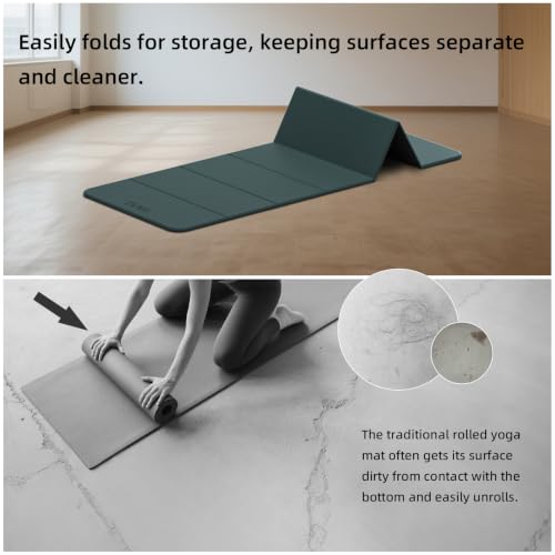 LVME Foldable Yoga Mat, 71"x24"x1/3" Thick(8mm), Non Slip Exercise Mat - color: Forest green+Charcoal