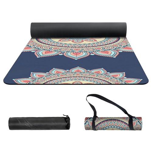 nuveti Yoga Mat Print Extra Thick TPE Non Slip Fitness Exercise Mat with Carrying Bag,72"x24" Extra Thick 6MM Exercise & Workout Mat for Yoga, Pilates Fitness and Floor Exercises - color: Lotus