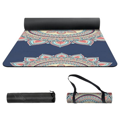 nuveti Yoga Mat Print Extra Thick TPE Non Slip Fitness Exercise Mat with Carrying Bag,72"x24" Extra Thick 6MM Exercise & Workout Mat for Yoga, Pilates Fitness and Floor Exercises - color: Lotus