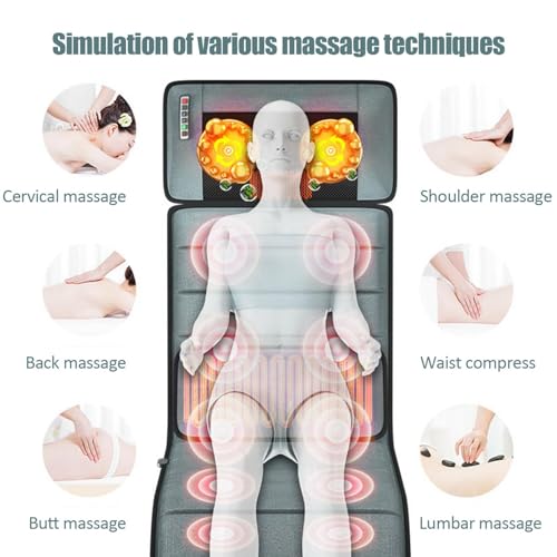 Full Body Massage Mat with Heat | 3D Lumbar Traction & Relaxation | Shiatsus Neck Massager with Massage Points | Electric Massage Pad with Timer | Body Stretching & Circulation fit 1.4 m-9.m