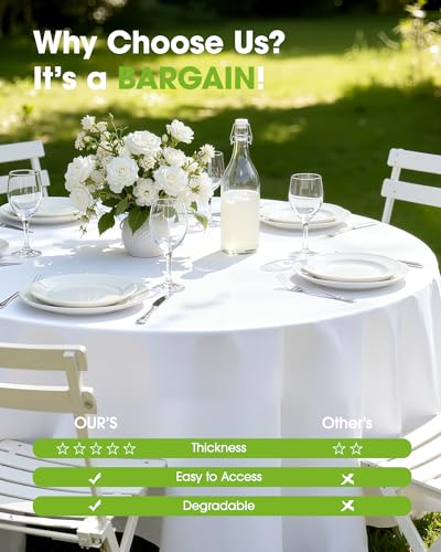 Pureegg Plastic Table Cloth Disposable 8 Pack, 84 Inch Round, White | Party Supplies, Wedding, Picnic, Leakproof & Sturdy, White, Round Tablecloth, Table Cover - color: White, size: 84" Round
