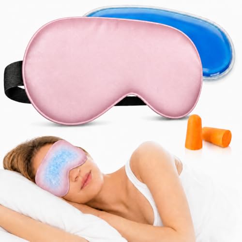Cooling Sleep Mask with Mulberry Silk Surface & Removable Gel Pack - color: Cooling Pink