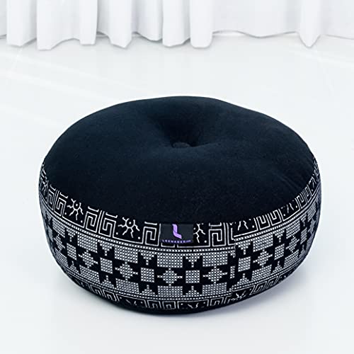 Leewadee Meditation Cushion Set – 1 Small Zafu Yoga Pillow and 1 Small Roll-Up Zabuton Mat Filled with Kapok - color: Cbt4 - Black