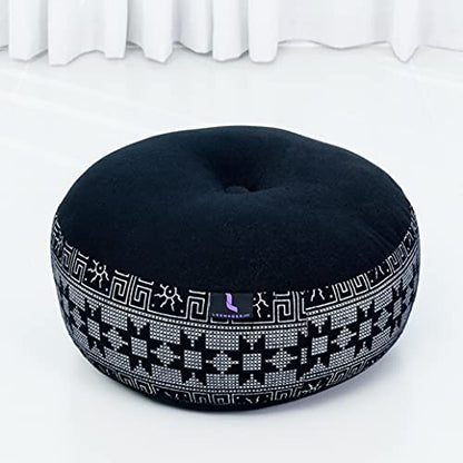 Leewadee Meditation Cushion Set – 1 Small Zafu Yoga Pillow and 1 Small Roll-Up Zabuton Mat Filled with Kapok - color: Cbt4 - Black