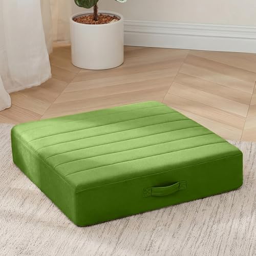 MeMoreCool 22 Inch Square Floor Pillow for Adults, Green Thick Foam Cushion - color: Olive Green, size: 22 Inch
