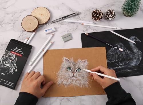 Brusarth Professional White Charcoal Pencils Set, 12 Piece | Sketch Highlight White Pencils Set for Drawing, Sketching, Shading, Blending, Artist Pencils for Artists, Beginners - color: White