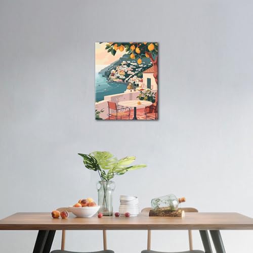 TUMOVO Paint by Number for Adults, Lemon Tree Balcony Landscape Art | Cityscape DIY Painting, Unframed Pre-numbered Canvas, Stress Relief Craft, Includes Paints and Brushes, 16x20 Inches. - color: Balcony