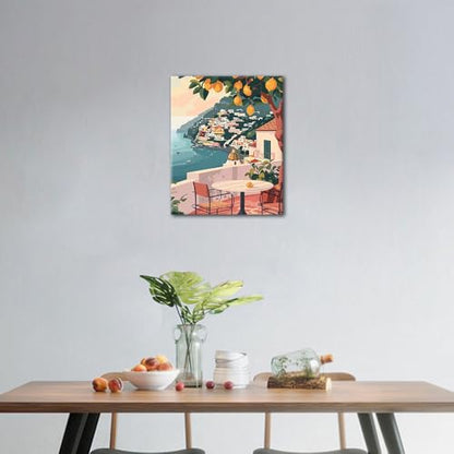 TUMOVO Paint by Number for Adults, Lemon Tree Balcony Landscape Art | Cityscape DIY Painting, Unframed Pre-numbered Canvas, Stress Relief Craft, Includes Paints and Brushes, 16x20 Inches. - color: Balcony