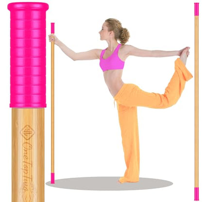 5ft Yoga Stick from Natural Bamboo with Non-Slip Handle-Stretching Stick for Mobility, Flexibility,Exercise,Workout, Physical Therapy,Pilates,Balance Fitness-Access Online Video Guide Without Any Info - color: Pink Ends5ft