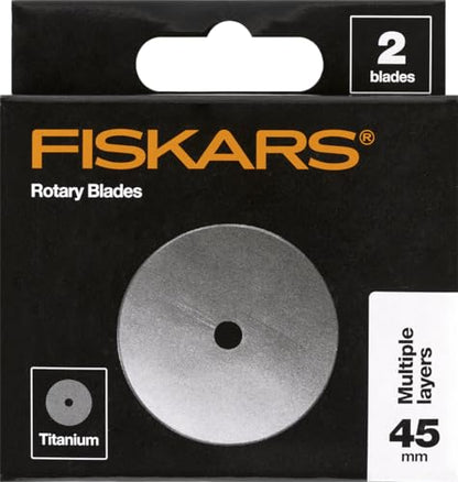 Fiskars 45mm Titanium Rotary Cutter Blade Replacements for Fabric, 2-Pack | Premium Steel with Titanium Coating for Ultimate Durability, Precision Cutting for Crafts, Sewing, and Quilting Projects - size: 45mm, style: 2 Pack - Titanium