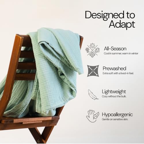 Salt Earth 100% Cotton Gauze 80"X90" Queen 4 Layered Blanket- Jadeite | Premium Muslin Blanket for Couch,Bed,Living,Summer Lightweight, All Seasons Blankets & Throws, Boho,Travel & Skin Friendly - color: Jadeite, size: 80"X90" Queen