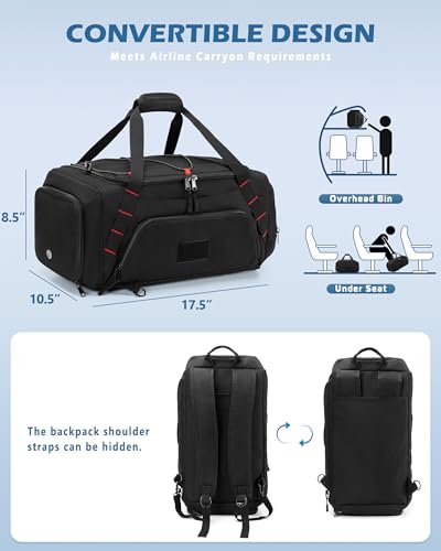 Smasrob 26L Gym Duffle Bag with Backpack Straps & Shoe Compartment | with and Wet Pocket, Small Duffle Bag for Travel and Sports, Black