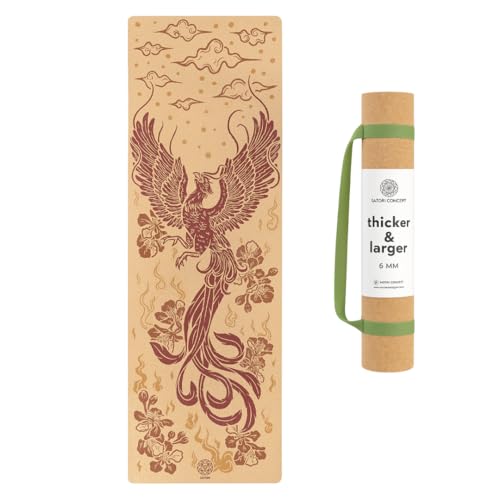 Cork Yoga Mat with Natural Rubber Base, Extra Size, Thickness and Support, Excellent Cushion & Grip, Non-Slip, Non-Toxic, Sweat-Resistant, Sustainable, Eco-friendly Exercise Mat - color: Phoenix, size: 80 x 26 x 6 mm