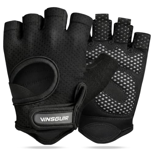 VINSGUIR Workout Gloves for Women and Men, Breathable & Padded Gym Gloves - color: Full Black, size: Large
