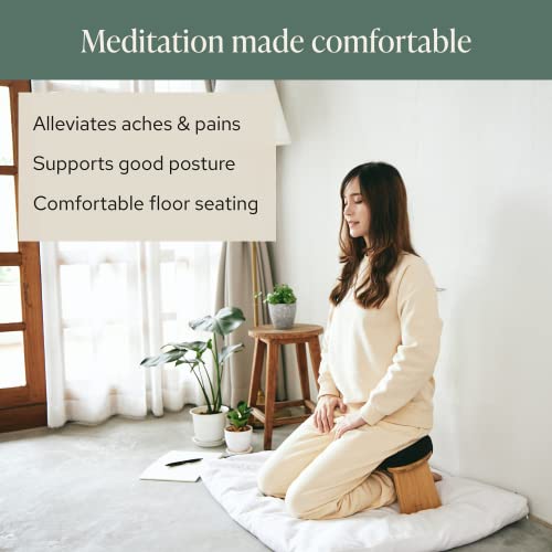 Mindful Modern Bamboo Bench and Zabuton Meditation Mat Bundle - Small Kneeling Meditation Bench with Locking Magnetic Hinges - Wooden Kneeling Ergonomic Bamboo Seiza and Mat for Meditation
