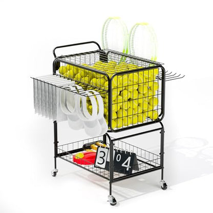 Tennis Ball Cart for 350 Balls, Trolley Cart with Wheels Laundry Basket, Extra Large Utility Trolley for Storage Sport Equipments DIY Tools Toys Ball Hopper Tennis Racket