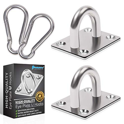 Premium M8 Heavy-Duty Stainless Steel Pad Eye Snap Hook, Ceiling Hook, 4PCS | 2PCS Eye Hooks + 2PCS Snap Hooks, Hanging Kit with Screws for Hammock Chair Swing, Yoga, Gym, Sun Shade Sail, Plant Hangers
