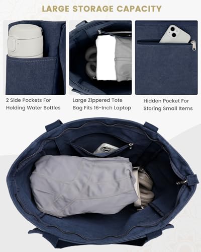 Gonex Yoga Mat Bag For Women Canvas Tote Pilates Gym Bag With Mat Carrier - color: Blue, size: Large(17.7×6.1×15.3inch)