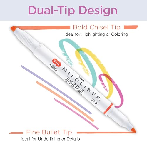 Zebra Pen MILDLINER No Bleed Highlighter, Warm Colors, Dual Tip, 5-Pack - color: Warm