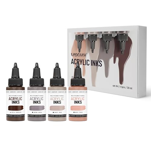 Acrylic Inks for Artists - Acrylic Ink Set, Color Combination #4-4 pcs. 1 Fl Oz (30 ml) Each | Highly Concentrated, Multifunctional Liquid Acrylic Paint - color: Color Combination #4, style: Core Line