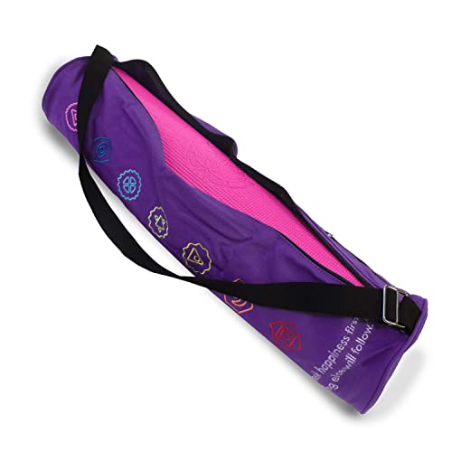 Premium Cotton Yoga Mat Bag with Shoulder Strap - Durable, Breathable and Lightweight Gym Bag to Carry the Standard or Extra Large Mat Sizes - Ideal for Yoga, Pilates & Fitness Equipment - color: Chakra Purple, size: Large