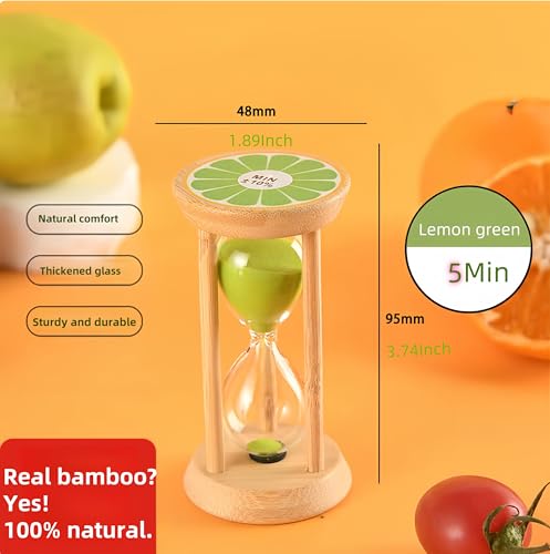 Mini Wooden Sand Timers,100% Bamboo Hourglass Watch 5 Min Fruit Sandglass Timer for Toothbrush Timer Games Classroom Home Office Cooking(Lemon+Green+5Min) - color: Lemon+green, size: 5Min