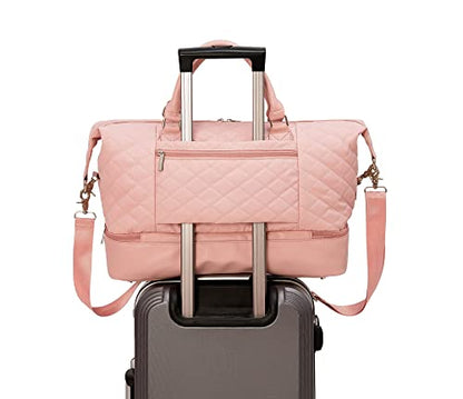 Kinmac Women's Travel Duffel Bag,Sports Gym Yoga Duffel Bag Weekender Overnight Totes Bag (Pink Embroider) - color: Pink Embroider