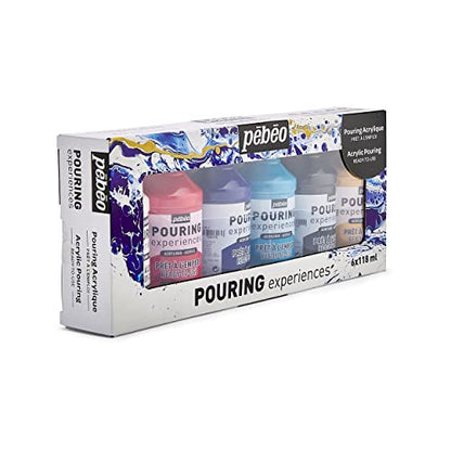 Pébéo Acrylic Pouring Paint Starter Kit - Art and Painting Supplies, Ready-To-Pour Fluid Medium, 118 Milliliter Bottles, Set of 6 Assorted Colors