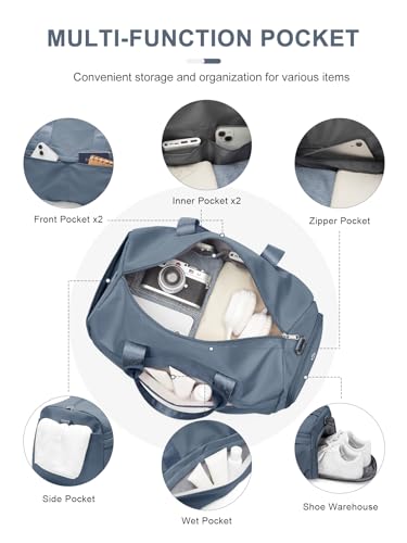 Gym Bag for Women with Shoe Compartment, Sport Travel Duffel Bag for Men - color: Dusty Blue