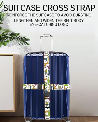 Luggage Straps for Suitcases, Adjustable Travel Belt, Durable Wide Luggage Strap, Cute Suitcase Strap Identifiers with Buckle, Bag Straps for Luggage, Cute Dinosaurs - color: Cute Dinosaurs