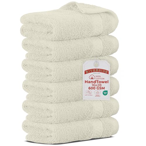 RIVERSIDE 6-Pack Premium Hand Towels Set, 16x28 inches, 100% Ring Spun Cotton, Super Soft, Quicker to Dry and Highly Absorbent, Towels for Bathroom, Kitchen, Gym, Spa, Cannoli Cream - color: Cannoli Cream, size: Hand Towels - 6 Pack