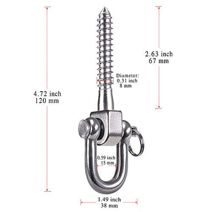 SELEWARE 2 Pack Swing Hangers Swing Set Hooks Stainless Steel Hammock Hooks | Heavy Duty Swing Mount for Porch Swing, Hammock Chair, Heavy Bag, Yoga Silk, Suspension Straps, Gymnastics Rings - color: Stainless 2 Pack Swing Hooks