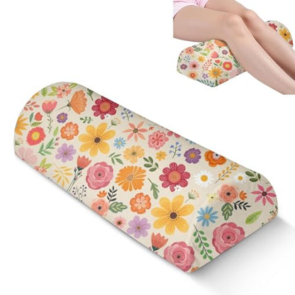 Knee Pillow for Back Sleeping – Half Moon Bolster Pillow for Legs,Under Knee While Sleeping Support, Leg & Back Pain Relief (21.5x9x5 Inches),Machine Washable Cover - color: Flower