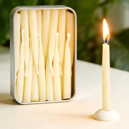 20 Minute 100% Pure Beeswax Candles, Mini Mindful Meditation Taper Candles, Smokeless & Dripless with Holder for Yoga, Prayer, Relaxation (White,24 Pack) - color: White