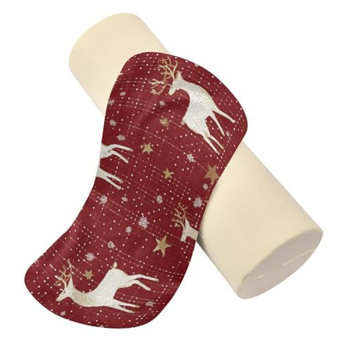 Christmas Red Reindeer Star Dots Neck Roll Pillow Bolster Round Health Memory Foam Long Cervical Cylinder Pillows with Removable Washable Cover for Body Bed Legs Back Yoga - color: Christmas Red Reindeer Star Dots