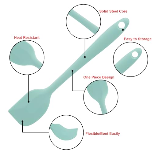 Silicone Spatulas Set, Rubber Spoon Spatula Heat Resistant Spoonula One Piece Design Seamless Spatula Non-Stick Scrapers Baking Mixing Tool (Light Green) - color: Light Green