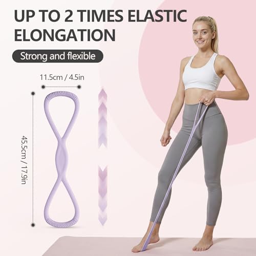 RYAOLELY Figure 8 Resistance Band, Exercise Band for Physical Therapy, Yoga Pilates Home Workout, Portable Fitness Band with Anti-Slip Grip - color: 15LB Purple