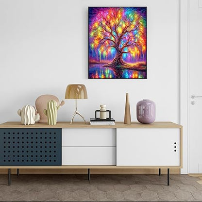 Ausanrl Tree of Life Paint by Numbers with Frame Wooden Easel-Tree Paint by Number Adult,Paint by Numbers Framed Canvas,Adult Paint by Number Kits on Canvas Framed Gifts and Home Wall Decor 12x16inch - color: Tree of Life