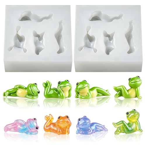 2 Pcs Mini Cute Tiny Frog Figurines Silicone Mold | Micro Dollhouse Animal Epoxy Casting Mold Realistic Shapes for DIY Resin Art Fairy Garden Miniatures Landscape Crafts Decor - color: 2 Pcs Frog2 White