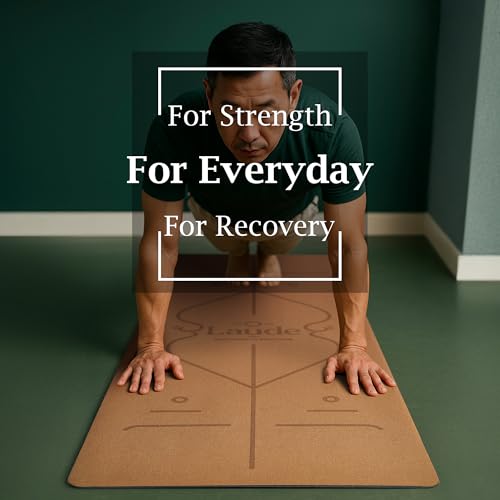 Laude Cork Yoga Mat + Ball Set – Sustainable Non Slip Yoga Mat with Strap – Thick Yoga Mat, Pilates Mat Thick & Workout Mat – Eco-Friendly Cork & Rubber Mat with Alignment Lines, Superior Grip, Sweat-Resistant & Durable 72"x26"